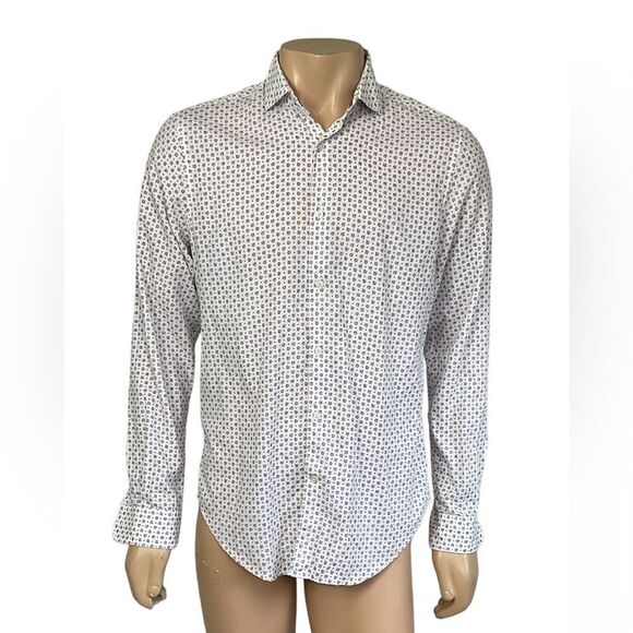 ZARA white floral print slim fit long sleeves buttons front shirt L - Picture 3 of 8